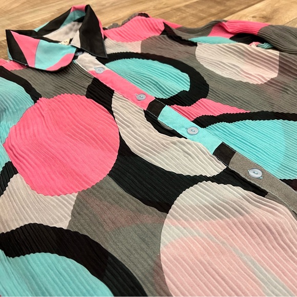 Vintage J & D Retro Circles Ribbed Long Sleeve Button-Up Top Size XL - Picture 3 of 6